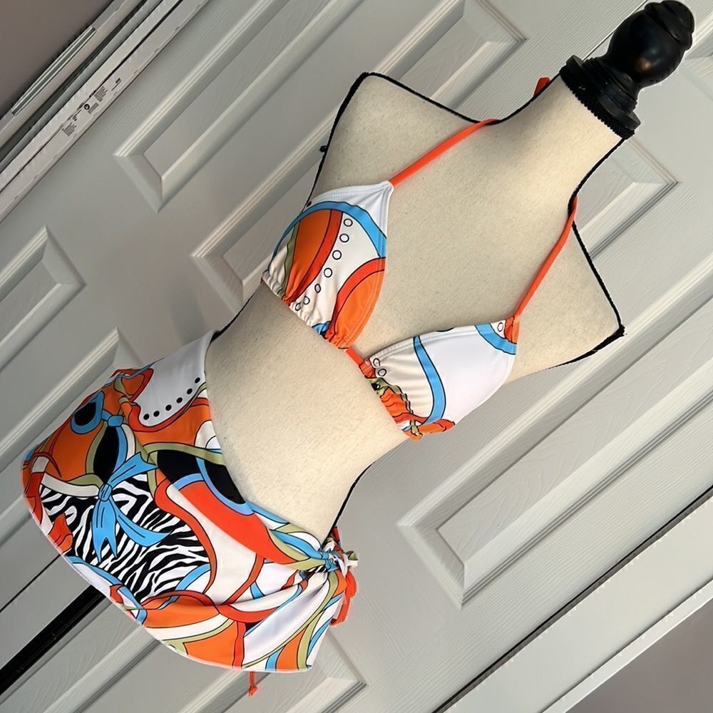 Three Piece Bikini Swim Set With Zebra Print - Picture 3 of 12